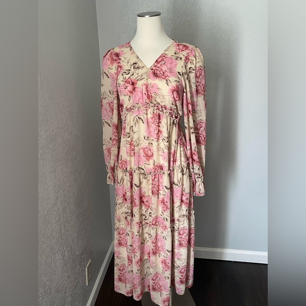 eesome Pink and Red Smocked Sundress with Bishop Sleeves